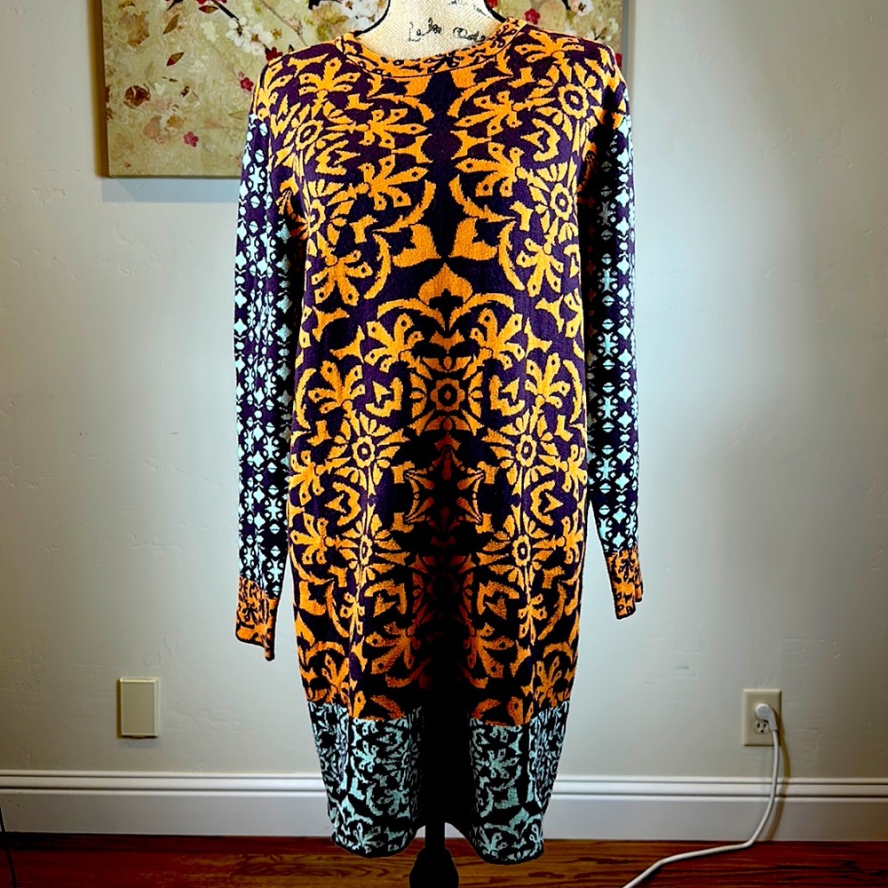 Gypsy 05 Cotton Blend Intarsia Geometric  Pattern Sweater Dress Size M